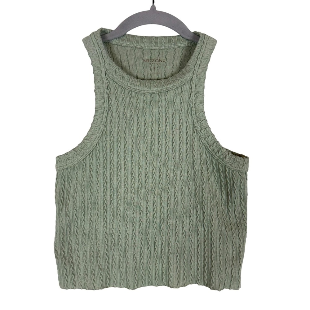 Arizona Jean Co Sweater Juniors S Green Cable Knit Sleeveless Crop Tank Top